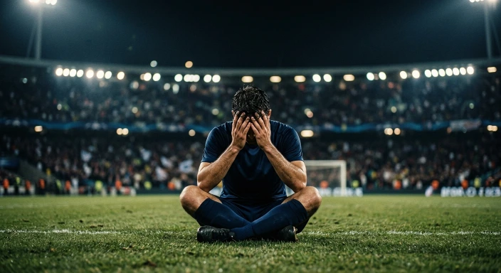 Futbolista bloqueado por la presión durante un partido de fútbol