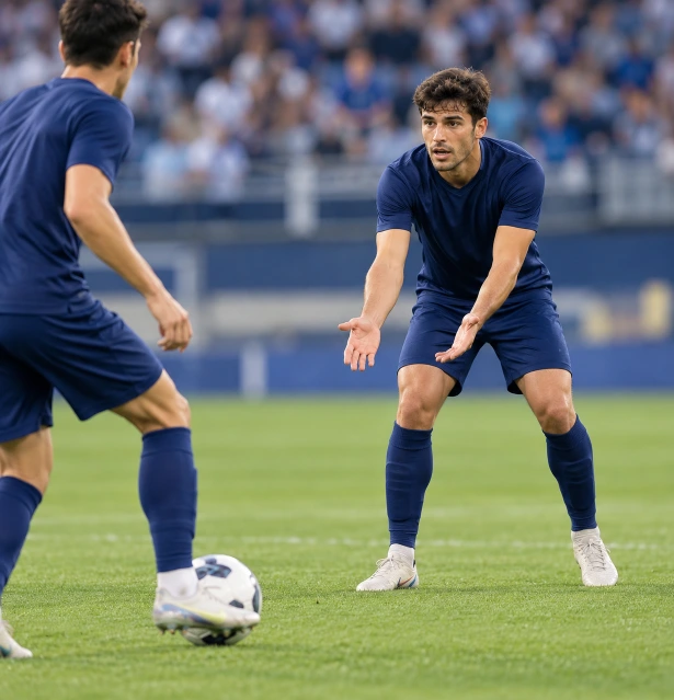 Futbolista pidiendo el balón con decisión durante un partido