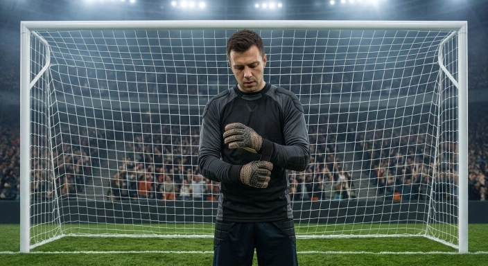 Portero ajustándose los guantes entre acciones para recuperar el foco